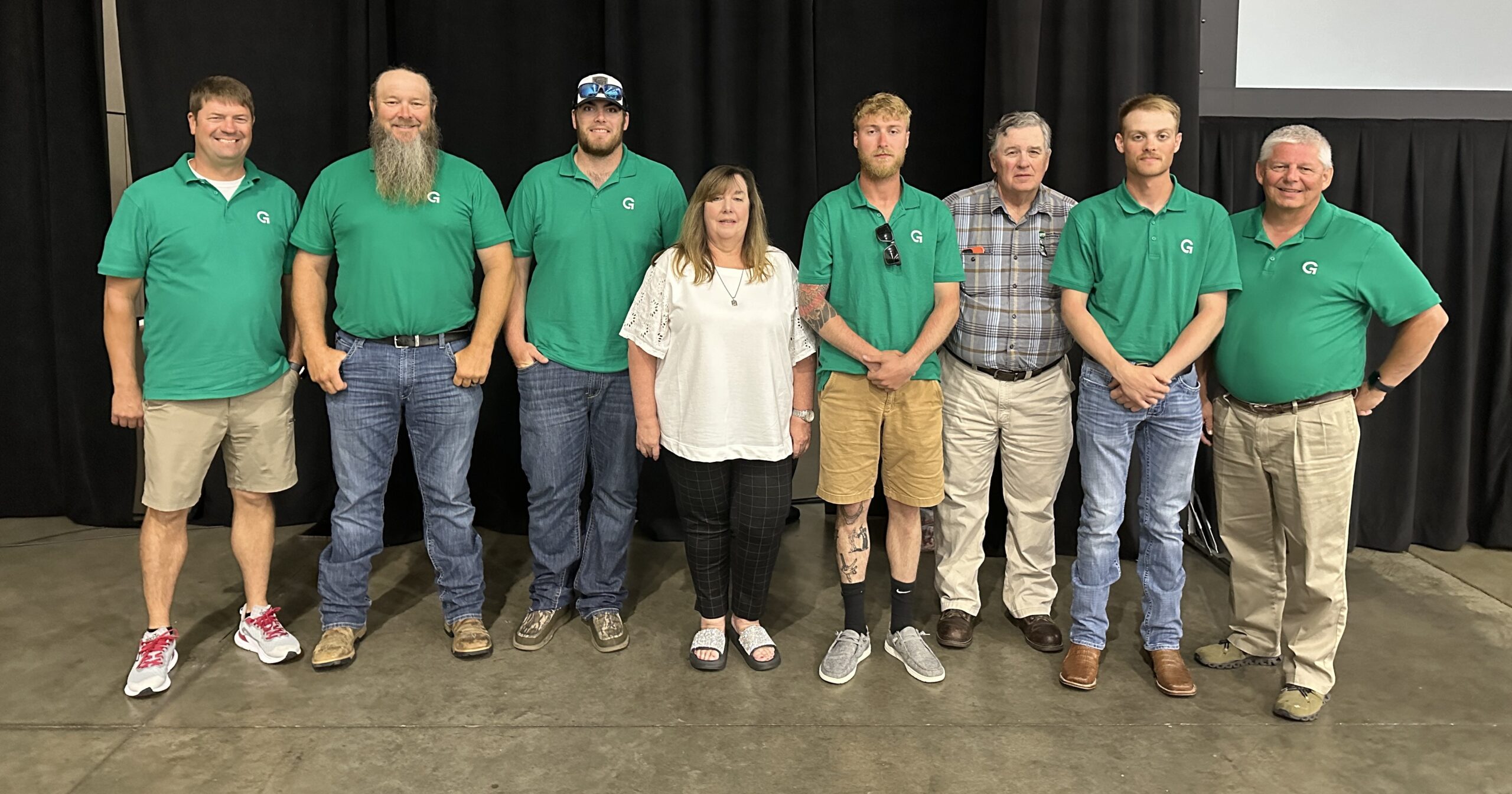 Representing Gibson Electric at the Lineman Rodeo, from left, were Manager of Operations Daniel Goode, Line Crew Leader Jeff Milam, Apprentice Lineworker Brock Swaw, Member Services Team Leader Lois Milligan, Apprentice Lineworker Mason Cherry, Field Engineer Jeff Boyd, Apprentice Lineworker Clay Sawyer, and VP of Engineering and Operations Barry Smith.